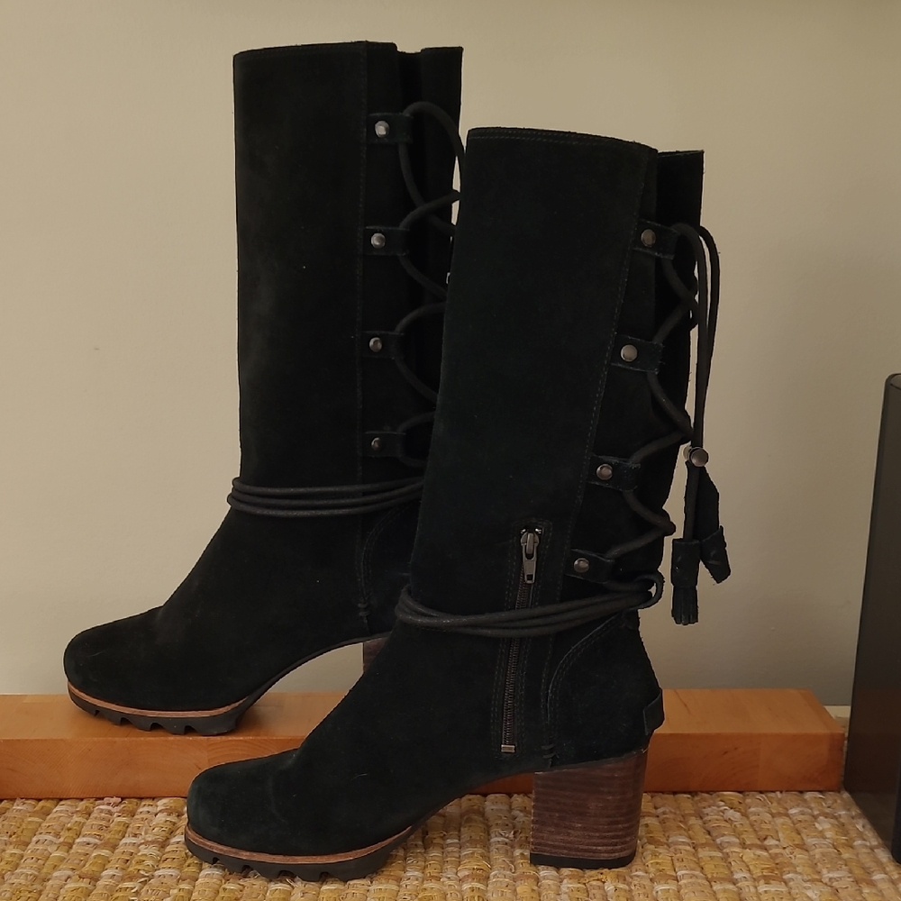 Sorel Farah Black Heeled Lace-Up Boots 7